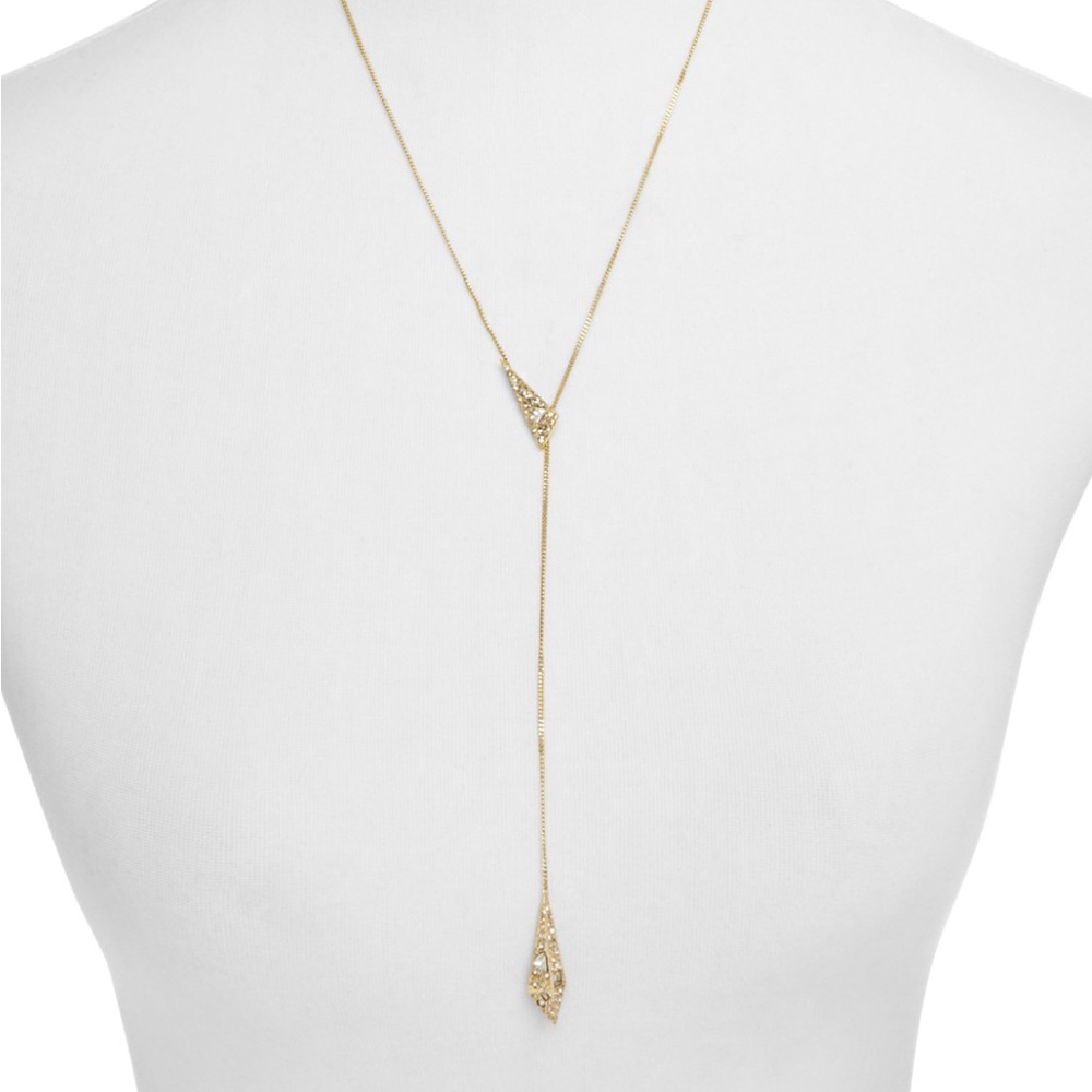 Crystal Encrusted Origami Lariat Necklace, 21"